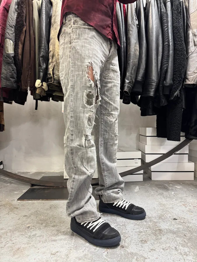 2000s Cavalli Destroyed Grey Denim Jeans rCCHrSb 3