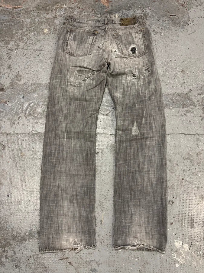 2000s Cavalli Destroyed Grey Denim Jeans rCCHrSb 4