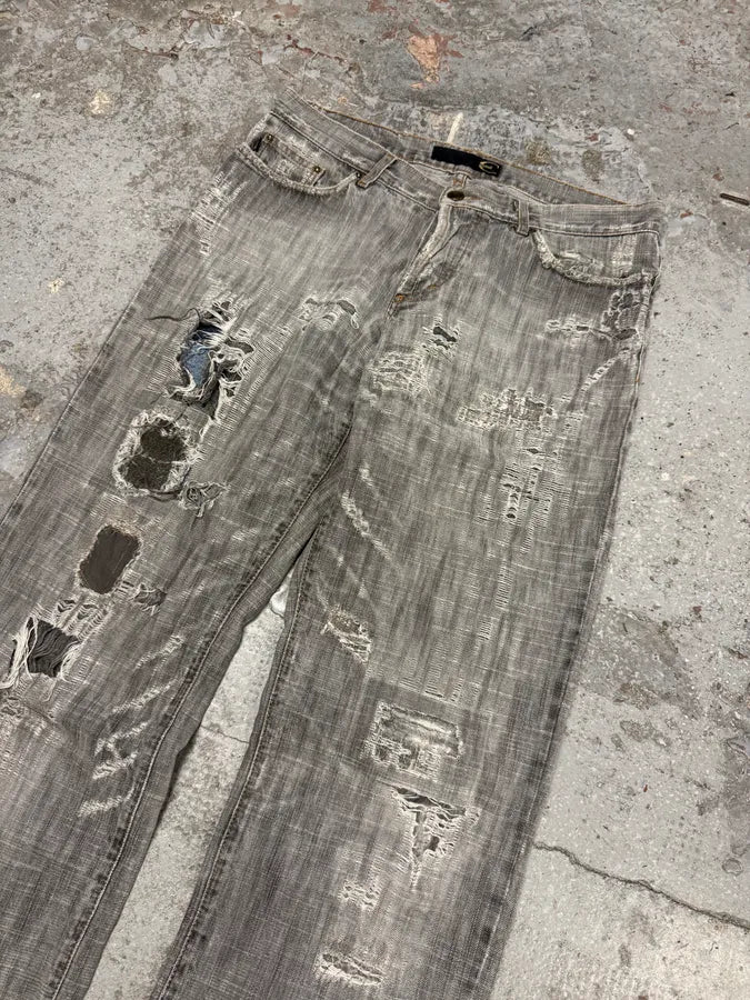 2000s Cavalli Destroyed Grey Denim Jeans rCCHrSb 5