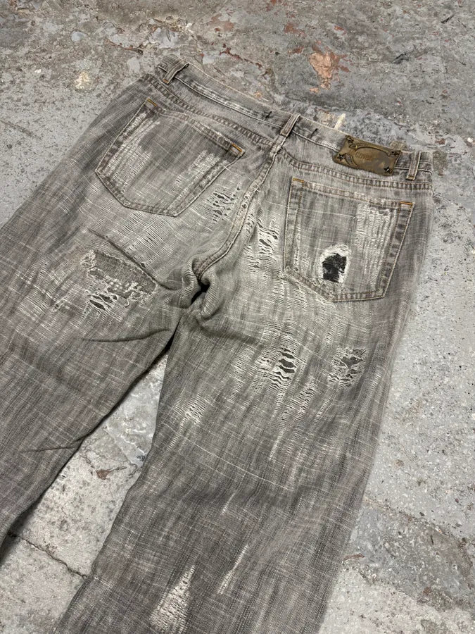 2000s Cavalli Destroyed Grey Denim Jeans rCCHrSb 9