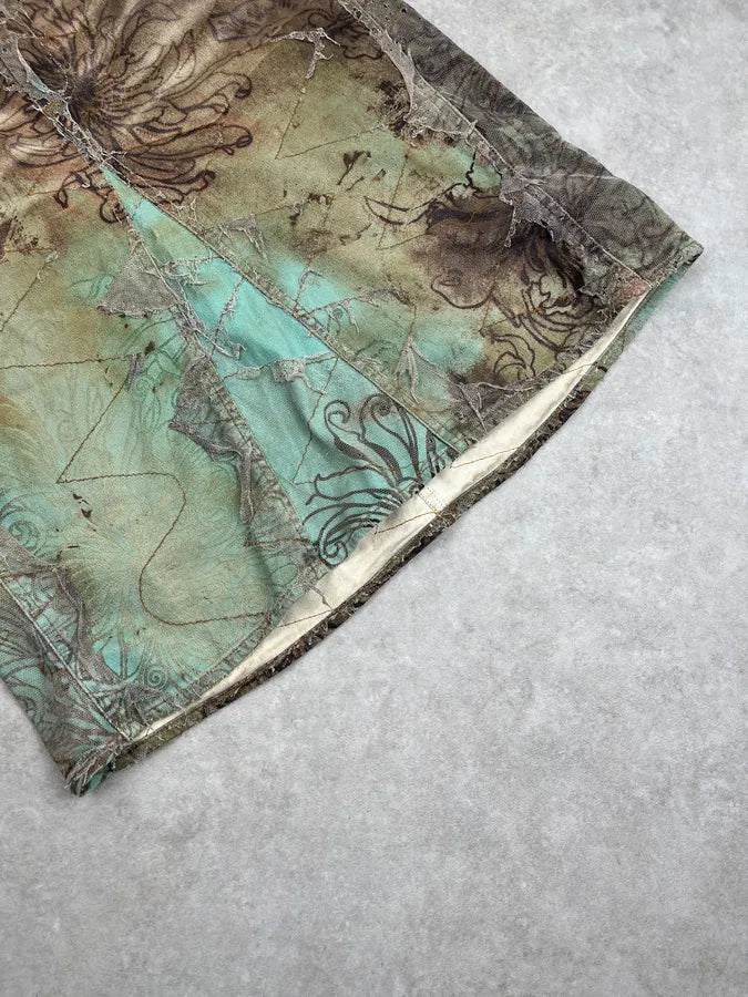 2000s Cavalli Destructured Floral Mint Skirt EHSMboa 5
