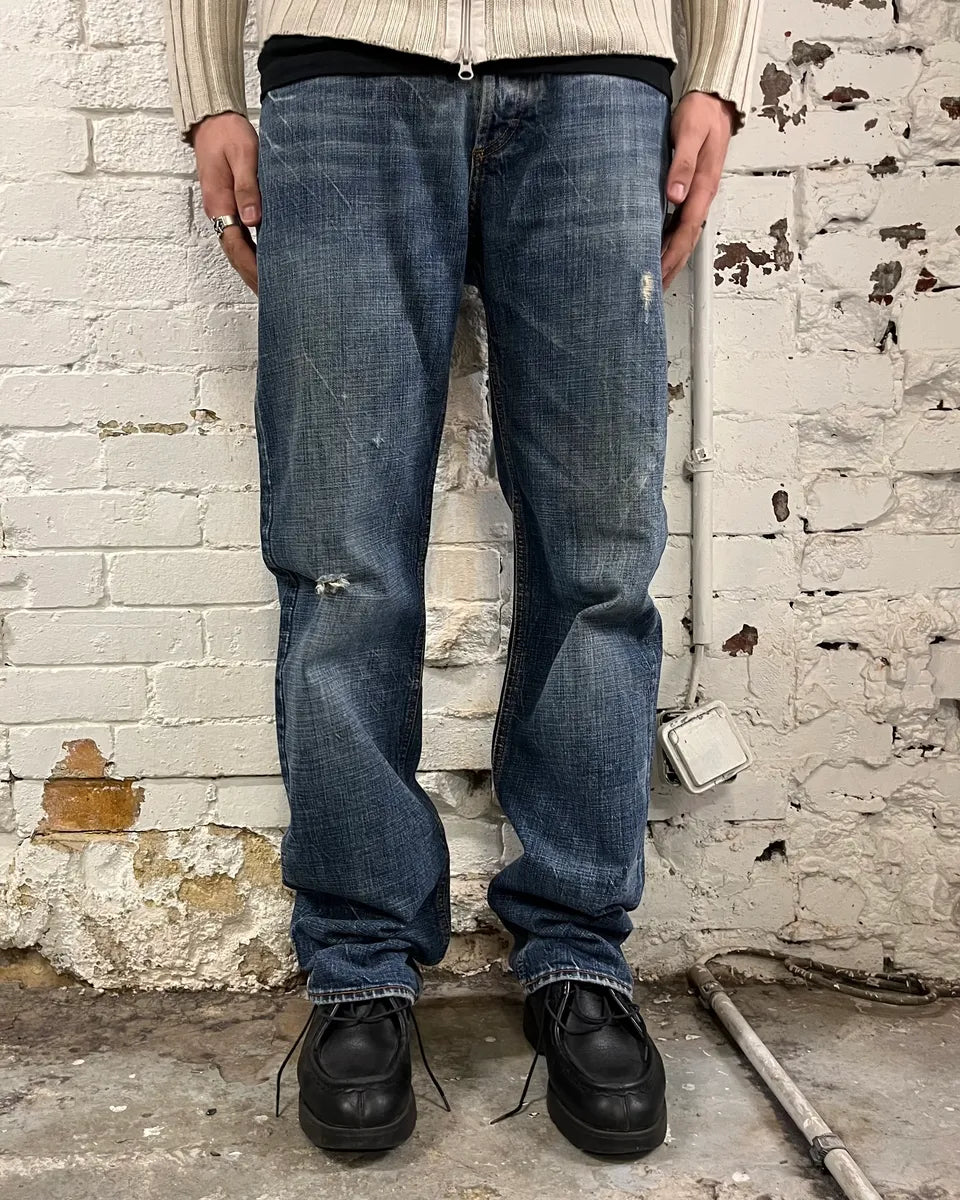 2000s Cavalli Distressed Blue Denim Jeans uASfdfp 0