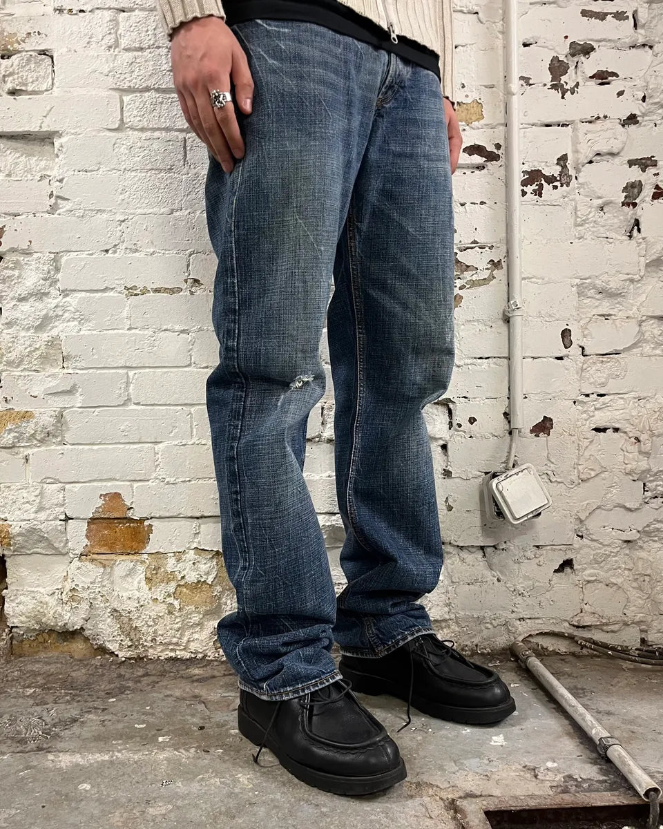 2000s Cavalli Distressed Blue Denim Jeans uASfdfp 1