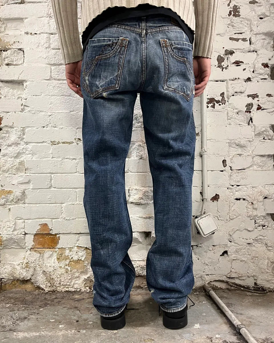 2000s Cavalli Distressed Blue Denim Jeans uASfdfp 2