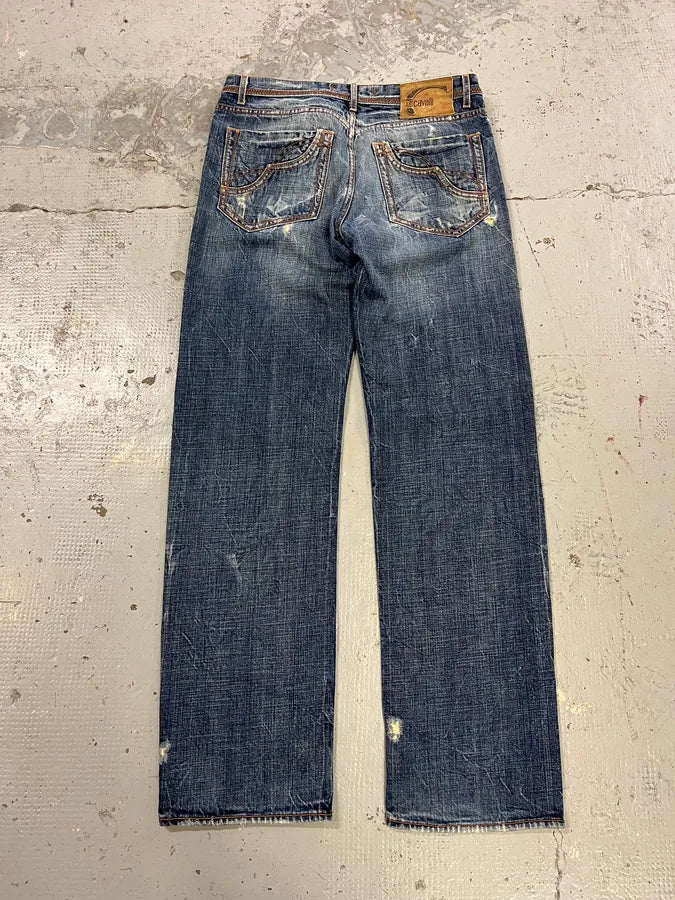 2000s Cavalli Distressed Blue Denim Jeans uASfdfp 4