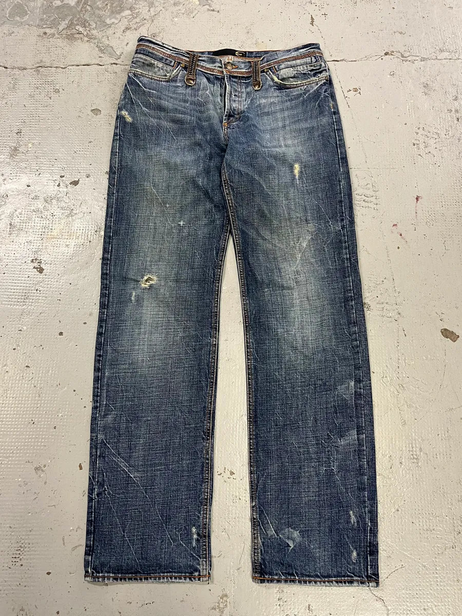 2000s Cavalli Distressed Blue Denim Jeans uASfdfp 5