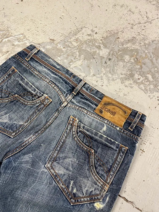 2000s Cavalli Distressed Blue Denim Jeans uASfdfp 8