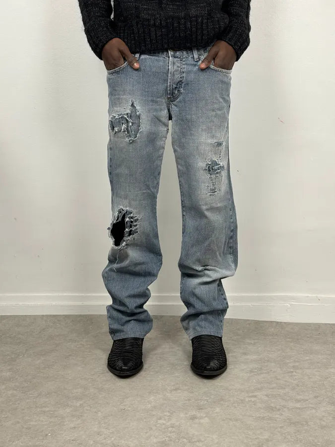 2000s Cavalli Distressed Light Blue Denim Jeans PhnzExr 1