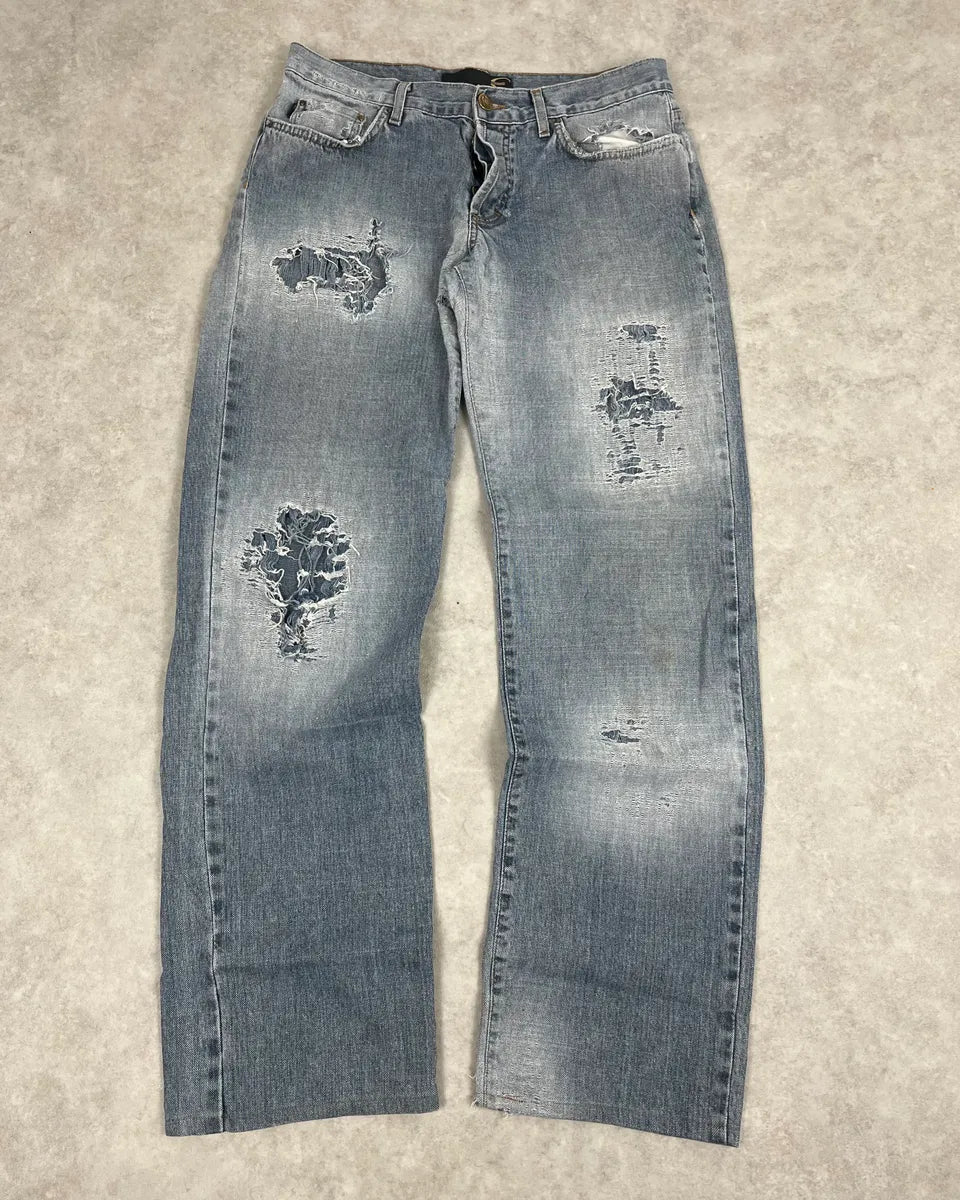 2000s Cavalli Distressed Light Blue Denim Jeans PhnzExr 0