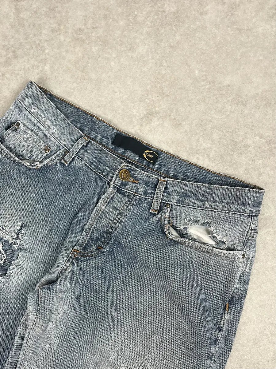 2000s Cavalli Distressed Light Blue Denim Jeans PhnzExr 9
