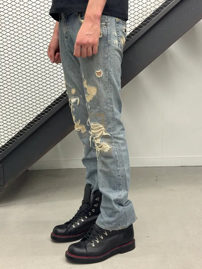 2000s Cavalli Distressed Pony Hair Band Light Blue Denim Jeans HWLEwNm 1
