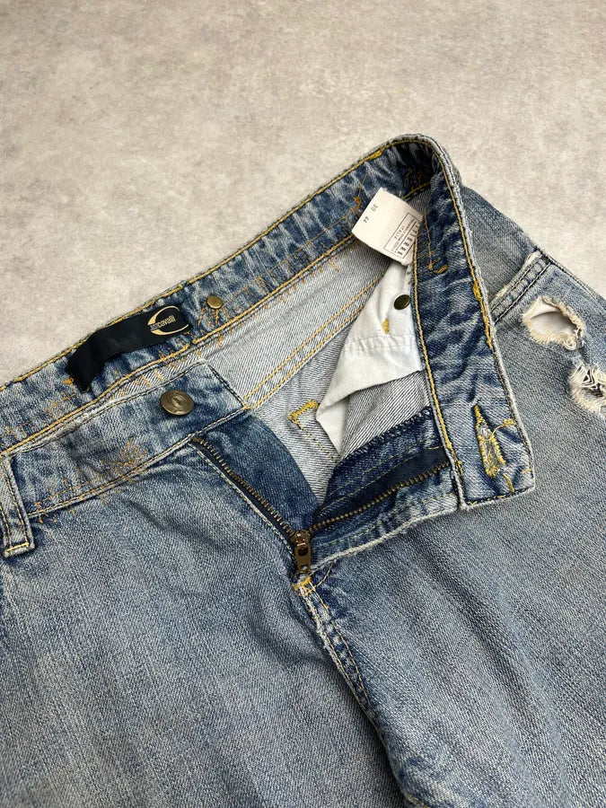 2000s Cavalli Distressed Pony Hair Band Light Blue Denim Jeans HWLEwNm 10