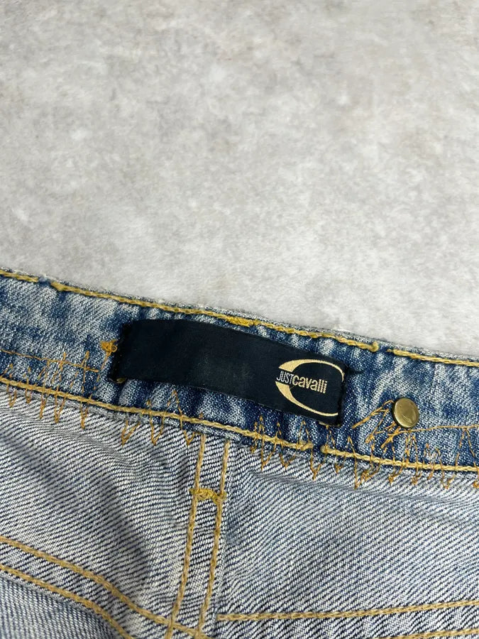 2000s Cavalli Distressed Pony Hair Band Light Blue Denim Jeans HWLEwNm 11
