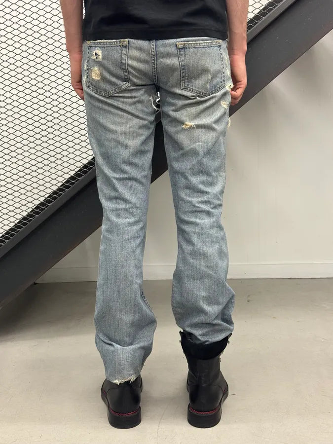2000s Cavalli Distressed Pony Hair Band Light Blue Denim Jeans HWLEwNm 2