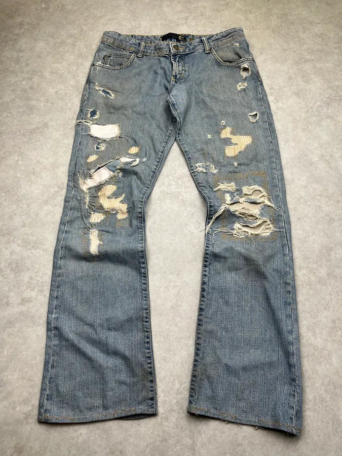 2000s Cavalli Distressed Pony Hair Band Light Blue Denim Jeans HWLEwNm 5