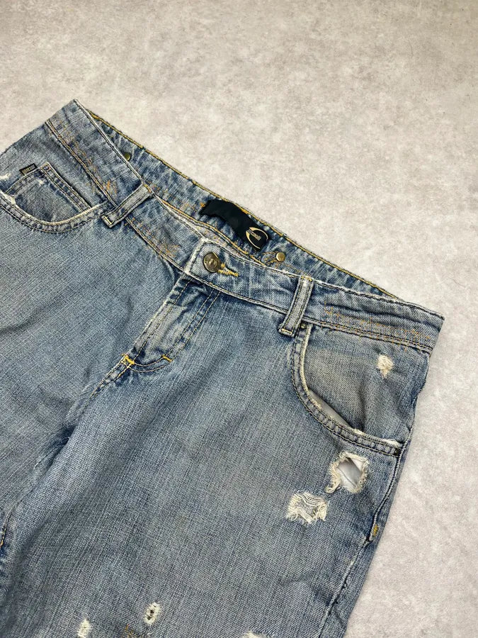 2000s Cavalli Distressed Pony Hair Band Light Blue Denim Jeans HWLEwNm 6