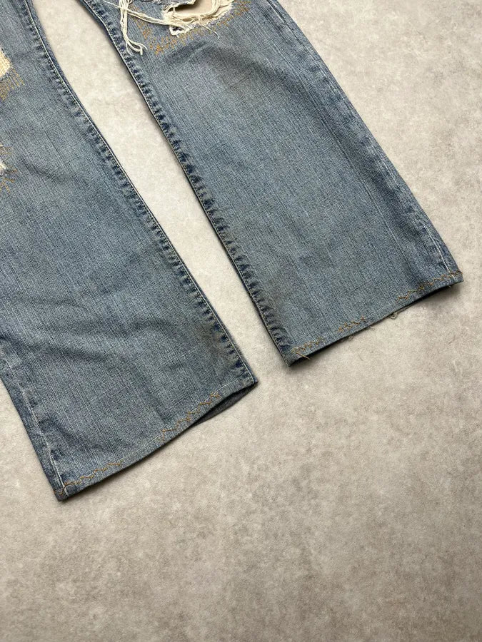2000s Cavalli Distressed Pony Hair Band Light Blue Denim Jeans HWLEwNm 7