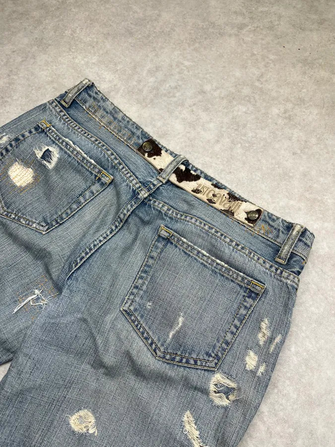 2000s Cavalli Distressed Pony Hair Band Light Blue Denim Jeans HWLEwNm 8