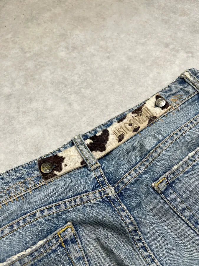 2000s Cavalli Distressed Pony Hair Band Light Blue Denim Jeans HWLEwNm 9