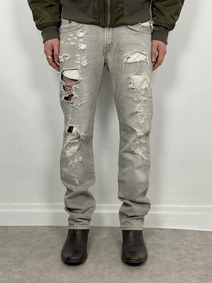 2000s Cavalli Distressed Stonewashed Grey Denim Jeans vuiGZZJ 0