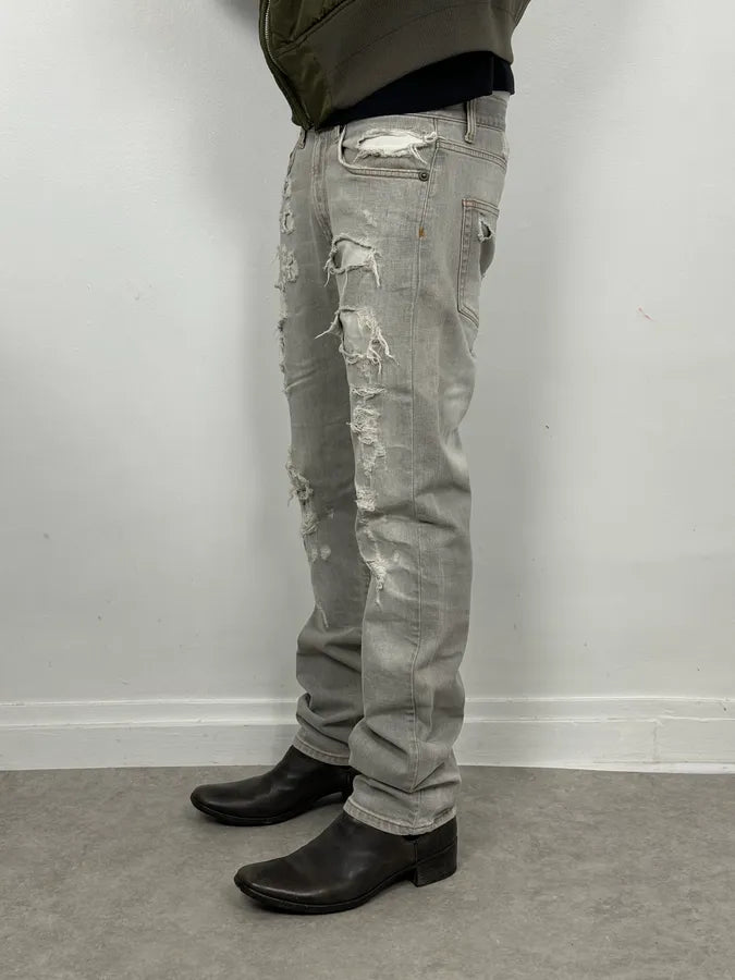 2000s Cavalli Distressed Stonewashed Grey Denim Jeans vuiGZZJ 1