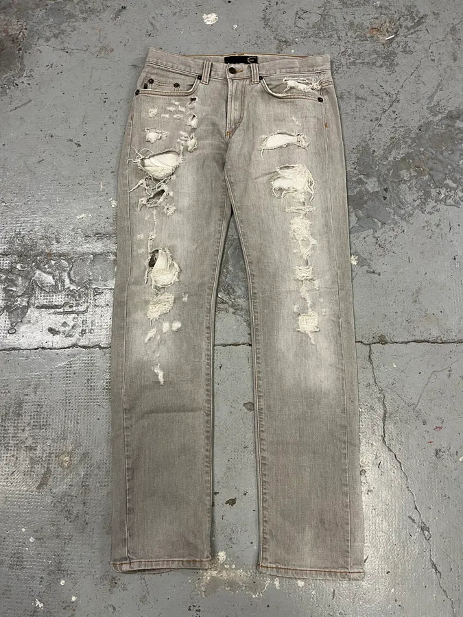2000s Cavalli Distressed Stonewashed Grey Denim Jeans vuiGZZJ 2