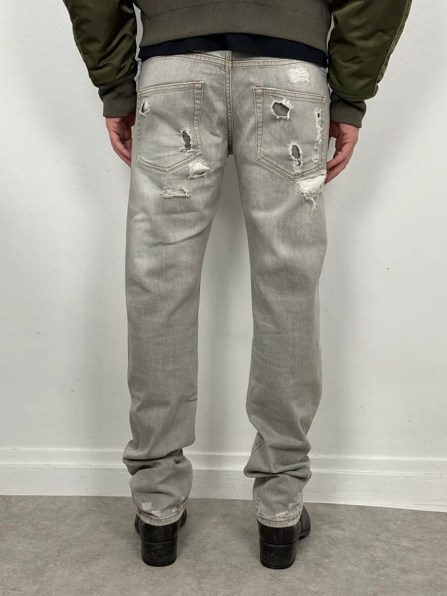 2000s Cavalli Distressed Stonewashed Grey Denim Jeans vuiGZZJ 3