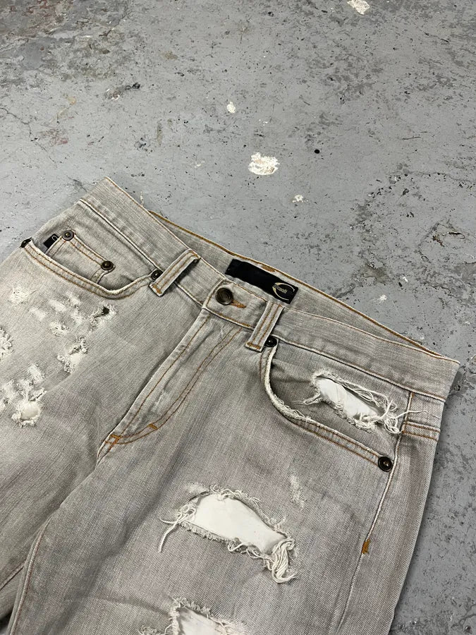 2000s Cavalli Distressed Stonewashed Grey Denim Jeans vuiGZZJ 4