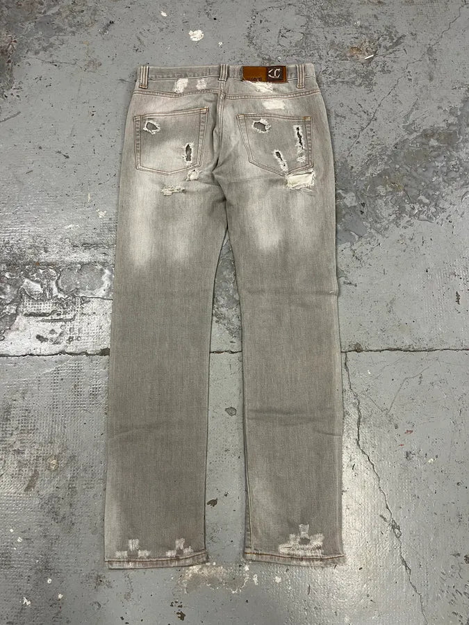 2000s Cavalli Distressed Stonewashed Grey Denim Jeans vuiGZZJ 6