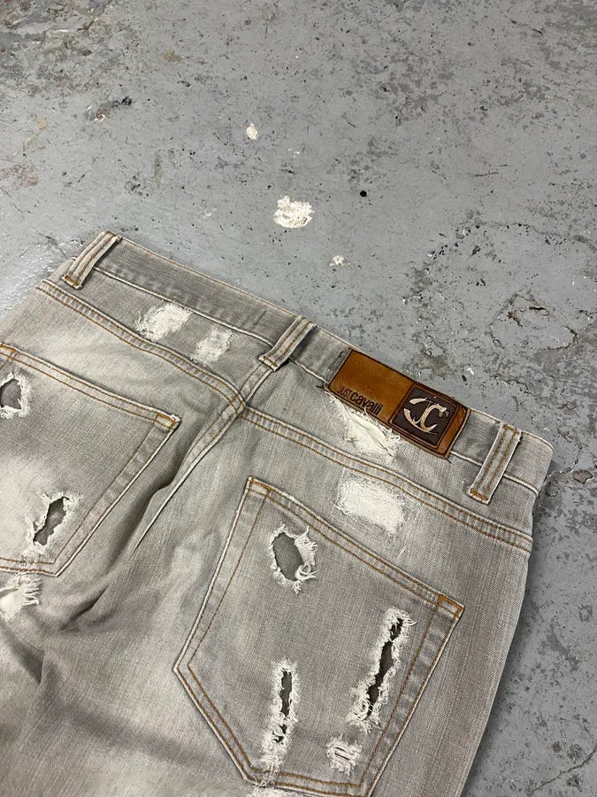 2000s Cavalli Distressed Stonewashed Grey Denim Jeans vuiGZZJ 7
