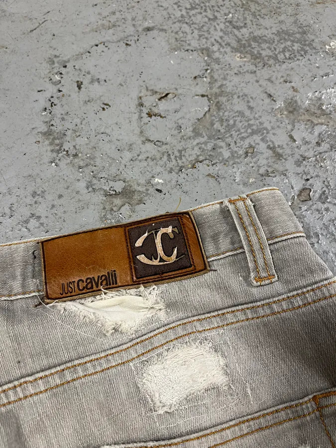 2000s Cavalli Distressed Stonewashed Grey Denim Jeans vuiGZZJ 8