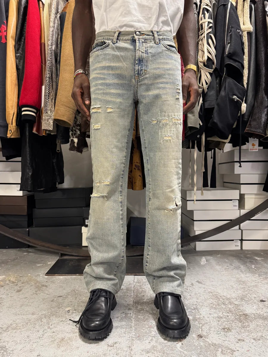 2000s Cavalli Distressed Sunfaded Blue Denim Jeans gKEuYGZ 0