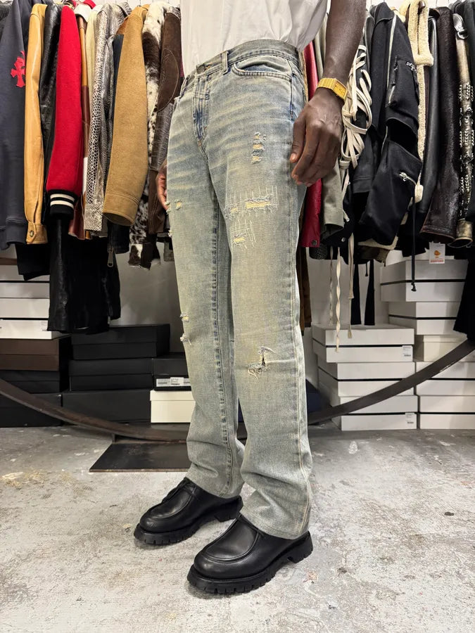 2000s Cavalli Distressed Sunfaded Blue Denim Jeans gKEuYGZ 1