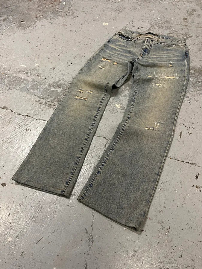 2000s Cavalli Distressed Sunfaded Blue Denim Jeans gKEuYGZ 4