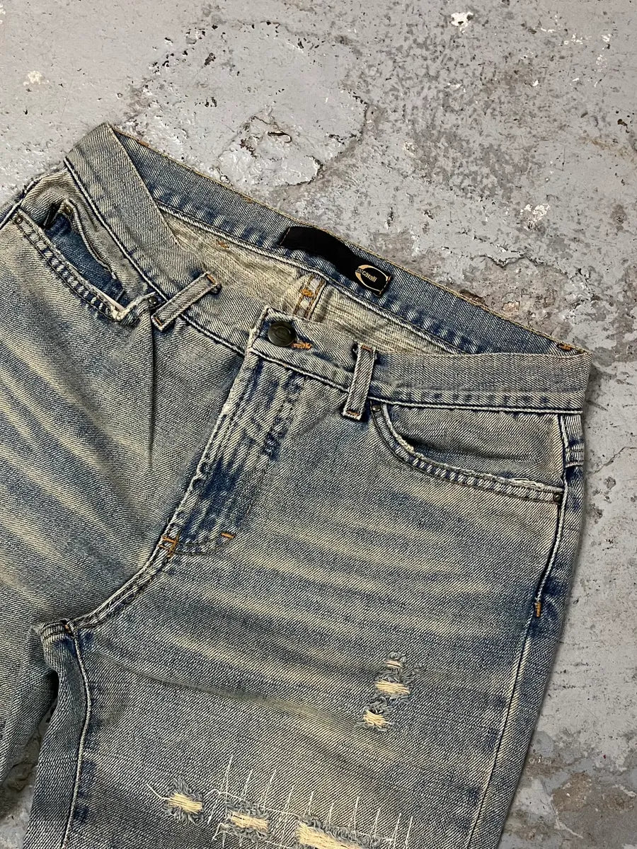 2000s Cavalli Distressed Sunfaded Blue Denim Jeans gKEuYGZ 5