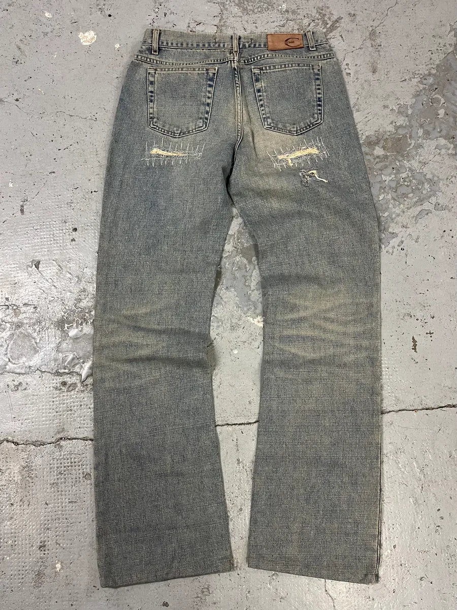 2000s Cavalli Distressed Sunfaded Blue Denim Jeans gKEuYGZ 6