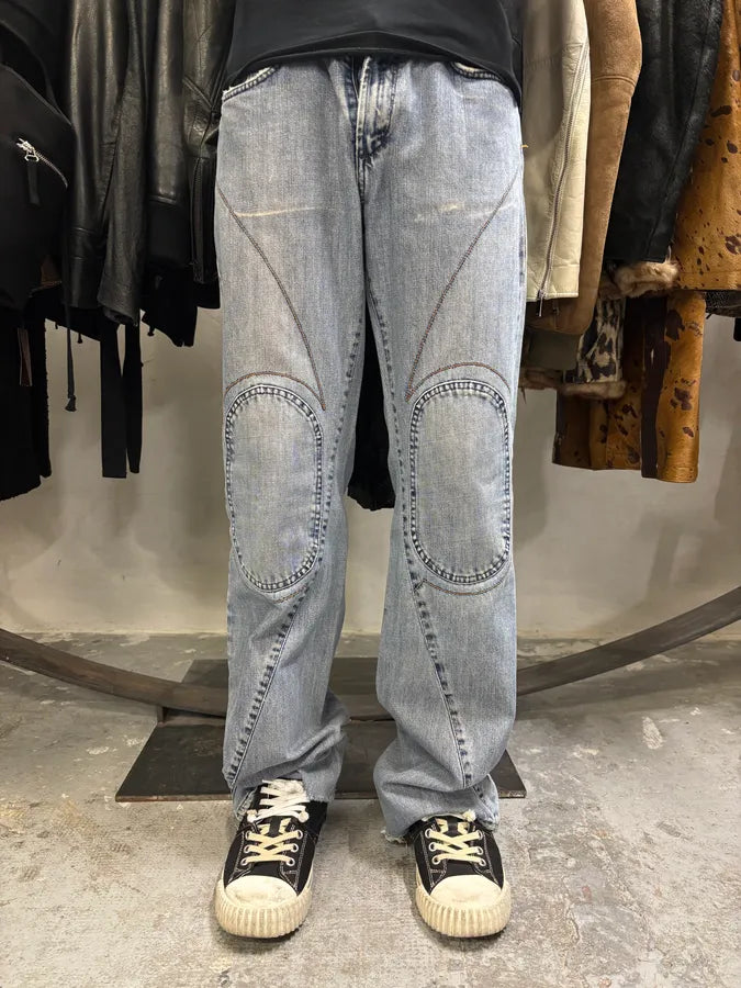 2000s Cavalli Double Knee Blue Denim Jeans pQyDSuT 0