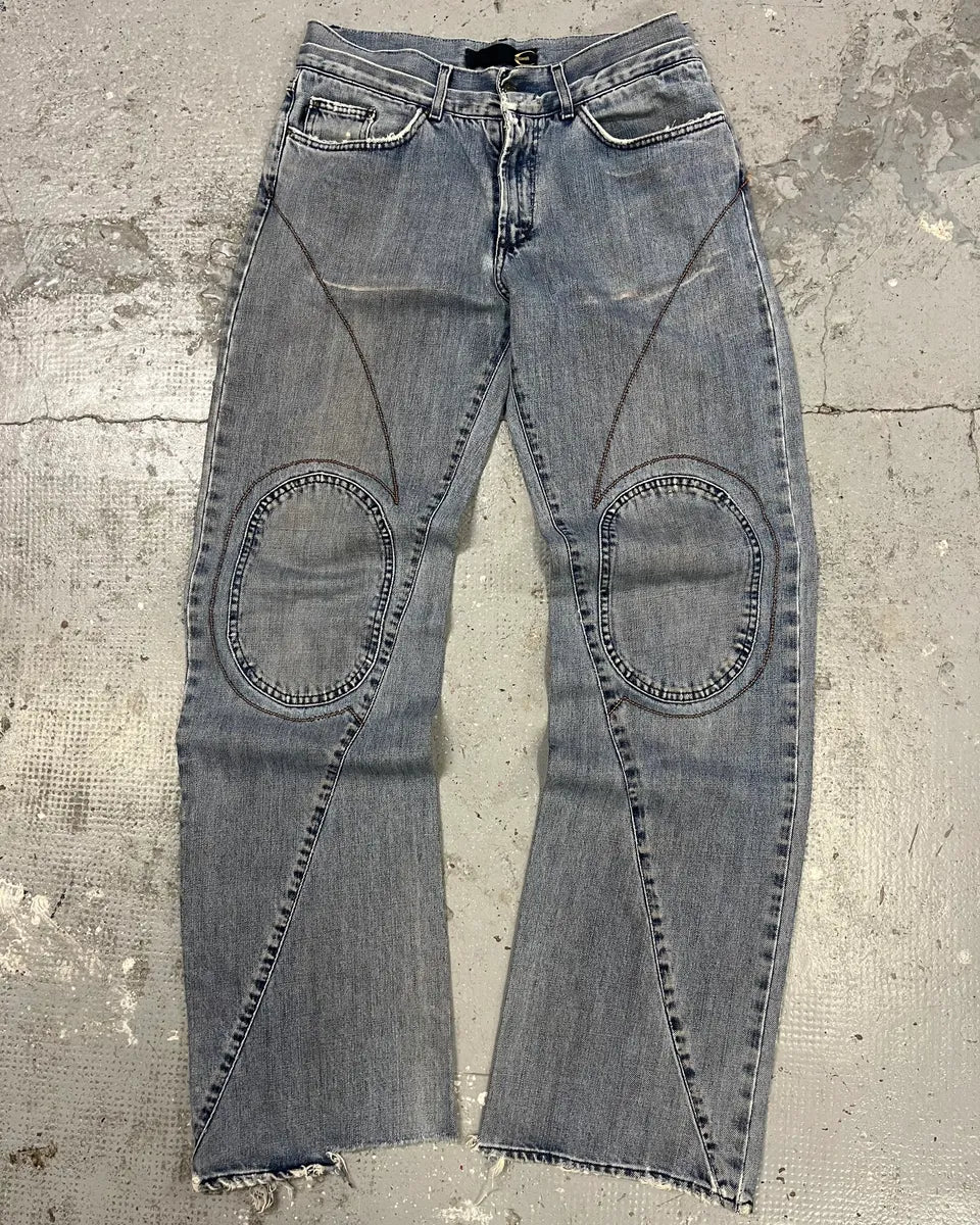 2000s Cavalli Double Knee Blue Denim Jeans pQyDSuT 1