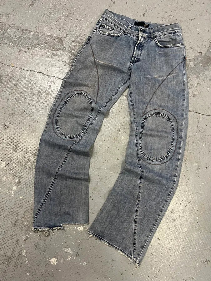 2000s Cavalli Double Knee Blue Denim Jeans pQyDSuT 4