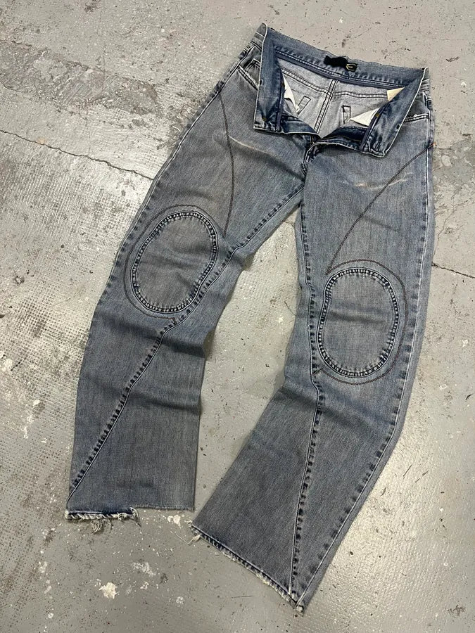 2000s Cavalli Double Knee Blue Denim Jeans pQyDSuT 5