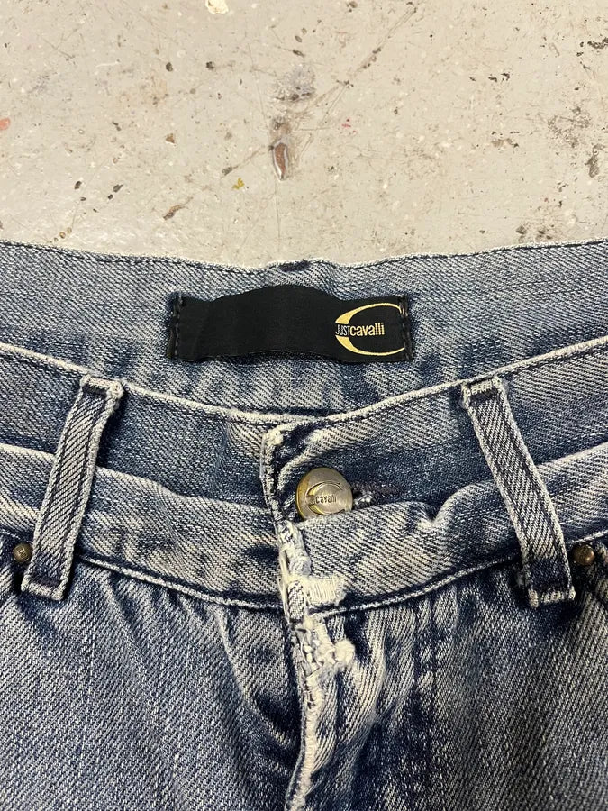2000s Cavalli Double Knee Blue Denim Jeans pQyDSuT 8