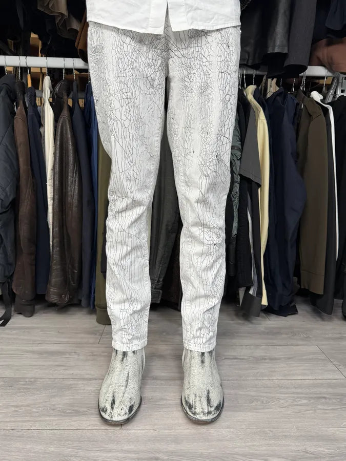2000s Cavalli Earthquake Cracked White Print Pants rBRNHKG 0