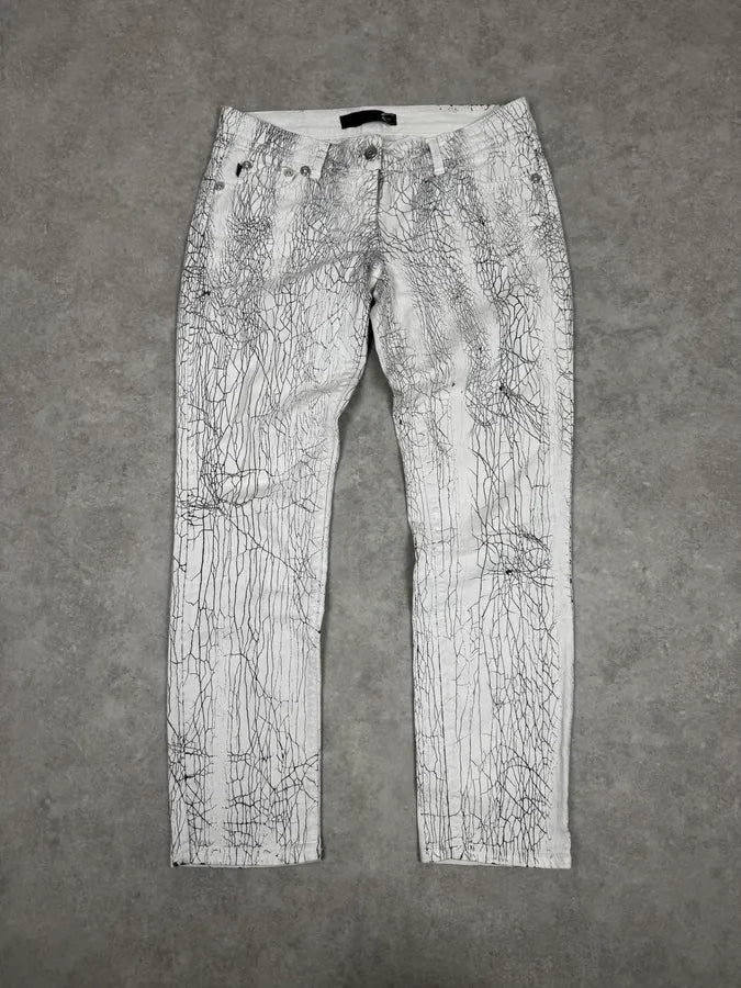 2000s Cavalli Earthquake Cracked White Print Pants rBRNHKG 1
