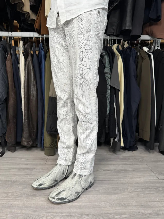 2000s Cavalli Earthquake Cracked White Print Pants rBRNHKG 2