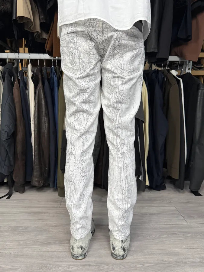 2000s Cavalli Earthquake Cracked White Print Pants rBRNHKG 3