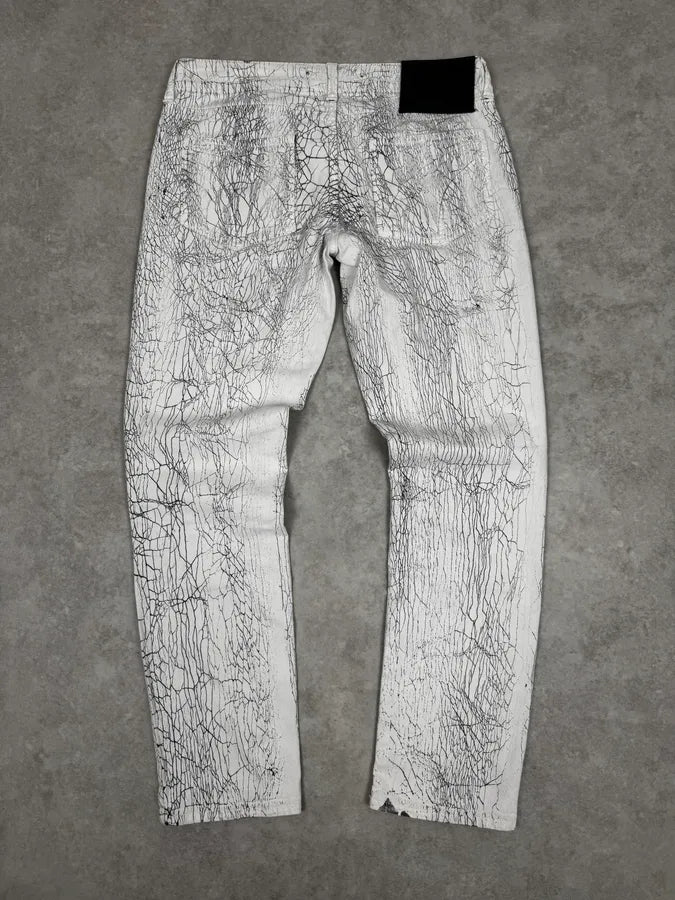 2000s Cavalli Earthquake Cracked White Print Pants rBRNHKG 4