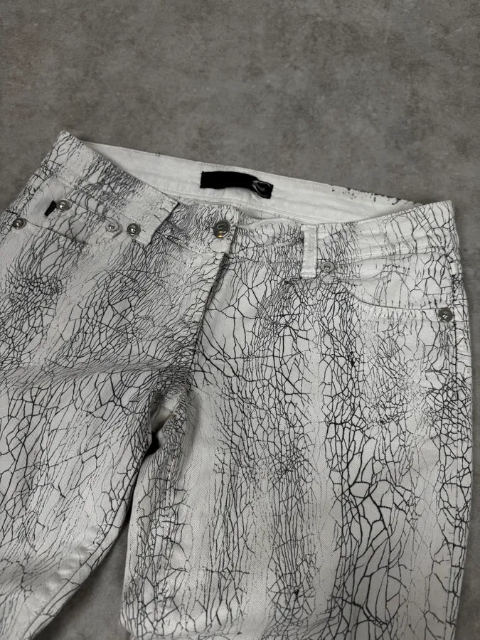 2000s Cavalli Earthquake Cracked White Print Pants rBRNHKG 5