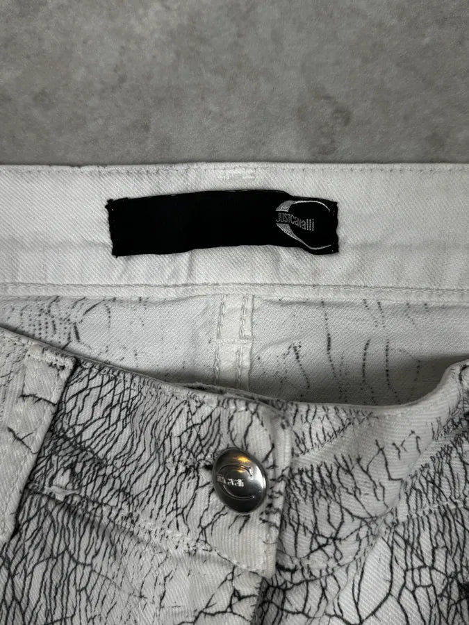 2000s Cavalli Earthquake Cracked White Print Pants rBRNHKG 7
