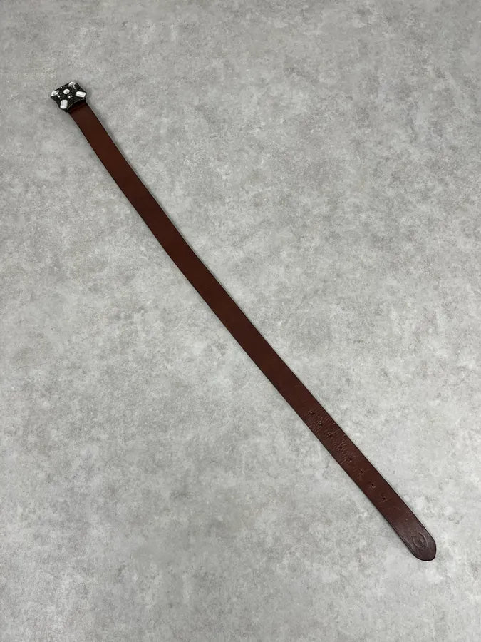 2000s Cavalli Elevation Gems Buckle Brown Leather Belt RvWyytf 6