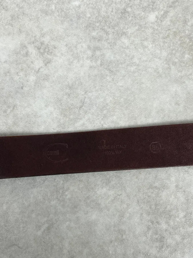 2000s Cavalli Elevation Gems Buckle Brown Leather Belt RvWyytf 5